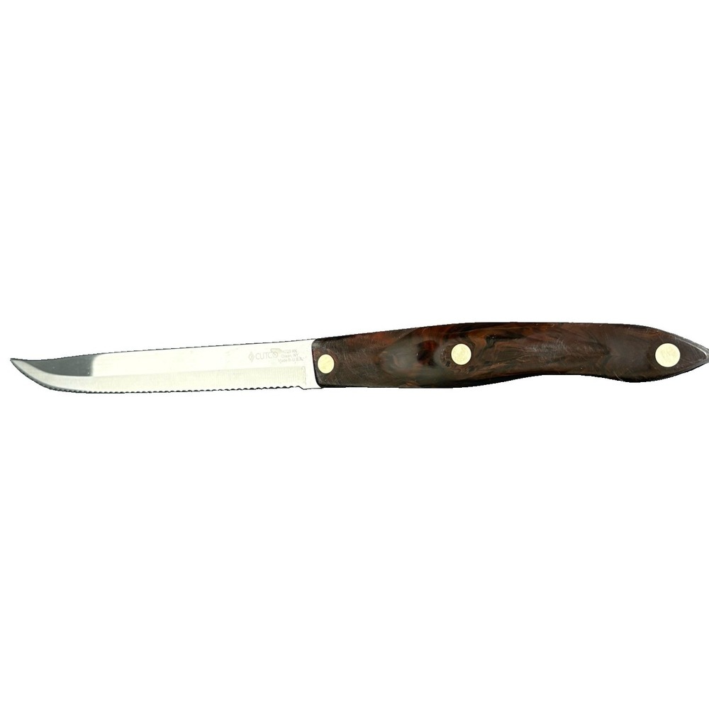 Vintage CUTCO 1728 KK Serrated Slicer Knife Brown Swirl Handle Olean NY USA